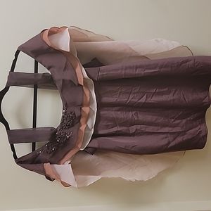 Denim 24/7 cold shoulder blouse brown and pink